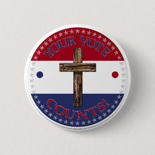 Badge Rond 5 Cm Votre Vote Compte avec Croix