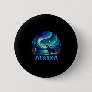 Badge Rond 5 Cm Voyage en Alaska pour voir les aurores boréales