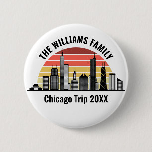 Badge Rond 5 Cm Voyage sur mesure à Chicago au coucher du soleil e
