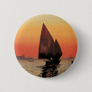 Badge Rond 5 Cm Voyage Vintage, Bateaux au Excelsior Palace Venise