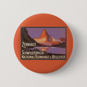 Badge Rond 5 Cm Voyage vintage, montagne du Matterhorn en Suisse