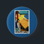 Badge Rond 5 Cm Voyage Vintage, Tennis, Sports, Monte Carlo Monaco<br><div class="desc">Illustration vintage d'une affiche de voyage européenne ou d'une étiquette de bagage de Monte Carlo à Monaco représentant un couple tenant des raquettes de tennis et regardant un tournoi de tennis près de la plage et de la belle mer Méditerranée bleue. Amour et romance sur les courts de tennis. Monte...</div>