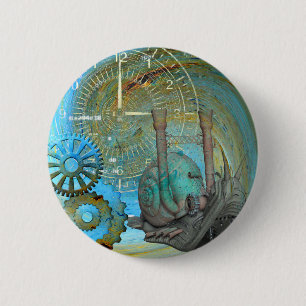Badge Rond 5 Cm Voyageur d'escargots à vapeur Aqua