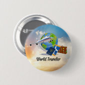Badge Rond 5 Cm Voyageur du monde, conception 2 (Devant & derrière)