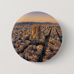 Badge Rond 5 Cm Vue aérienne de Barcelone et de la Sagrada Familia