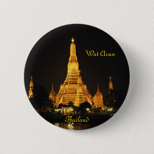 Badge Rond 5 Cm Vue de nuit des temples Wat Arun à Bangkok