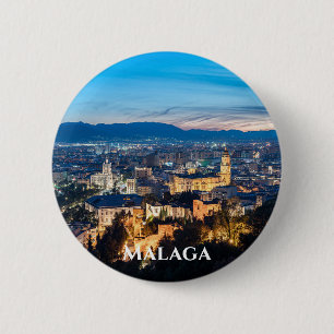 Badge Rond 5 Cm Vue nocturne de la cathédrale de Malaga à Malaga, 