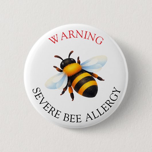 Badge Rond 5 Cm Warning Severe BEE Allergy Alert Button (Devant)