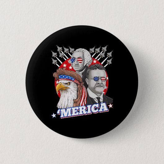 Badge Rond 5 Cm Washington Roosevelt Bald Eagle 4 juillet Patrio (Devant)