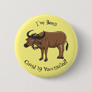 Badge Rond 5 Cm Water buffalo with flowers