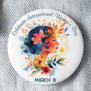 Badge Rond 5 Cm Watercolor célèbre la Journée internationale de la