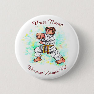 Badge Rond 5 Cm Watercolor Karate Enfants courageux faisant un pun
