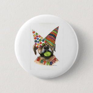 Badge Rond 5 Cm watercolor of Boxer + party hats, tennis ball