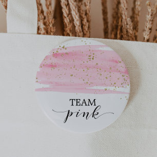 Badge Rond 5 Cm Watercolor Pink Blush and Gold Sparkle Team Pink