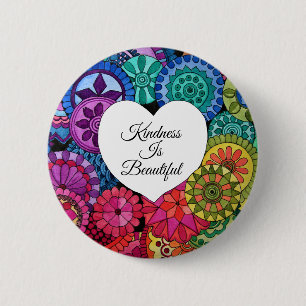 Badge Rond 5 Cm Watercolor Rainbow Mandala With Heart