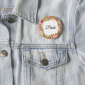 Badge Rond 5 Cm Watercolor Roses & Glitter Bride Pin (En situation)