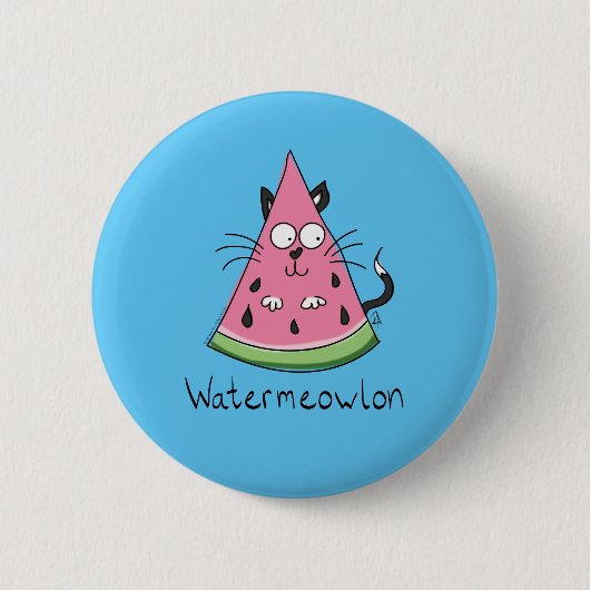 Badge Rond 5 Cm Watermeowlon Watermelon Cat Funny Button Pin (Devant)