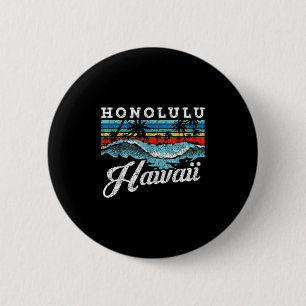 Badge Rond 5 Cm Waves Beach Honolulu Hawaiian Summer Surfing Retro