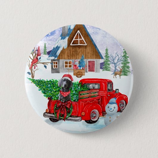 Badge Rond 5 Cm Weimaraner Chien dans la livraison de Noël Camion (Devant)