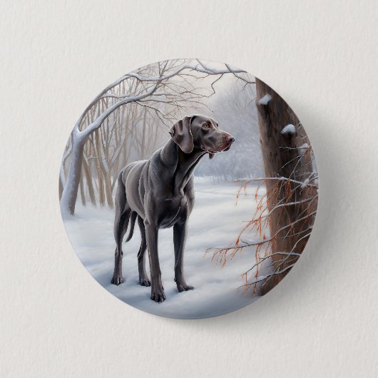 Badge Rond 5 Cm Weimaraner Laisser Neige Noël (Devant)