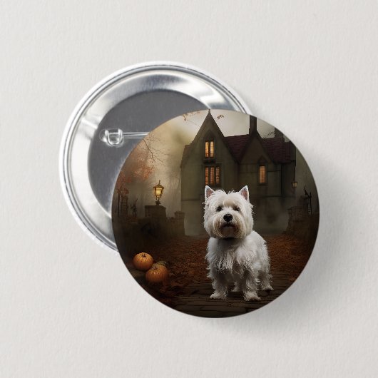 Badge Rond 5 Cm West Highland White Terrier Halloween effrayant (Devant & derrière)