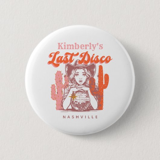 Badge Rond 5 Cm Western Dernier Disco Pink Cowgirl Bachelorette Pa (Devant)