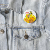 Badge Rond 5 Cm Western Meadowlark Sunflowers State Bird (En situation)
