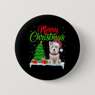 Badge Rond 5 Cm Westie Chien de Noël Lumières de l'arbre de Noël F