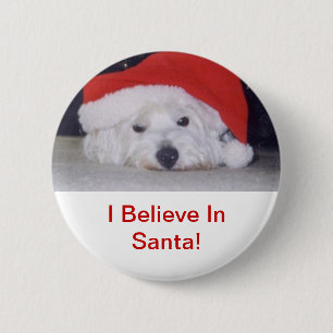 Badge Rond 5 Cm Westie dans un casquette de Père Noël
