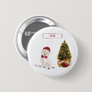 Badge Rond 5 Cm Westie Noël drôle Chien avec Arbre