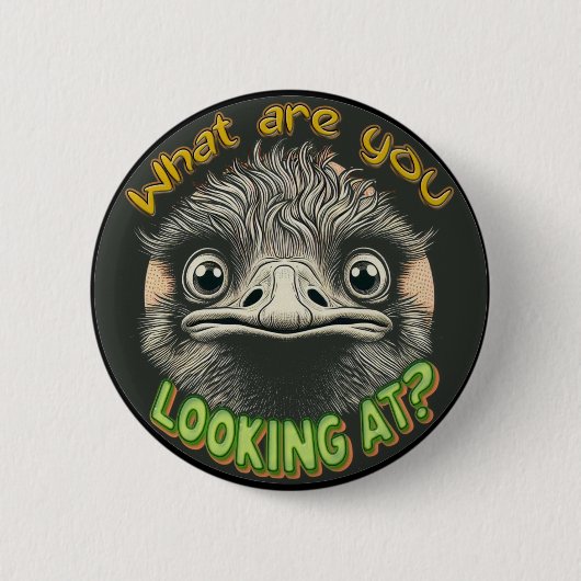 Badge Rond 5 Cm What Ostrich Funny Face Button (Devant)