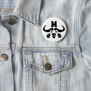 Badge Rond 5 Cm Whimsical Cape Buffalo, en encre noire