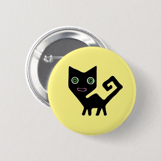 Badge Rond 5 Cm Whimsical Crooked Little Green Eyed Black Cats (Devant & derrière)