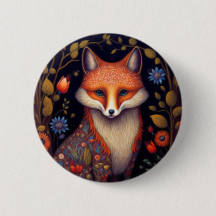 Badge Rond 5 Cm Whimsical Fox Woodland Imaginaire Art