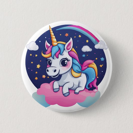 Badge Rond 5 Cm Whimsical Happy Unicorn on Pink Cloud Button (Devant)