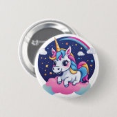 Badge Rond 5 Cm Whimsical Happy Unicorn on Pink Cloud Button (Devant & derrière)