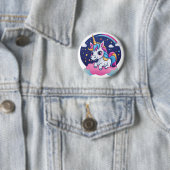 Badge Rond 5 Cm Whimsical Happy Unicorn on Pink Cloud Button (En situation)