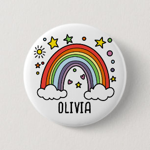 Badge Rond 5 Cm Whimsical Rainbow Personnalisé Girls