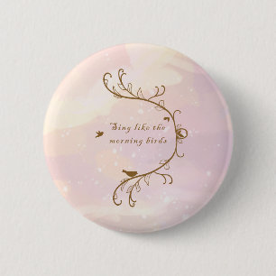 Badge Rond 5 Cm Whimsical Soft Pink Sing Oiseaux du matin