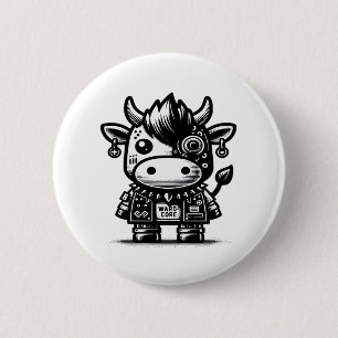 Badge Rond 5 Cm Whimsigoth Cyborg Cow Art Vintage Design Classique