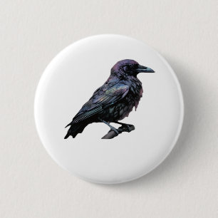 Badge Rond 5 Cm Whimsigoth Moody Floral Grungy Corvus, Corbeau, Co