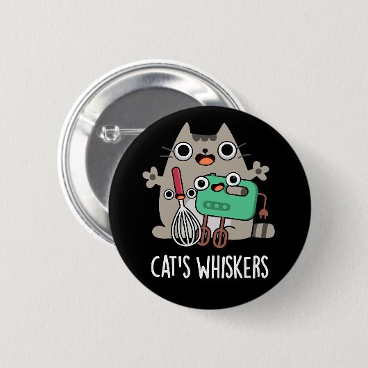 Badge Rond 5 Cm Whiskers Cat's Funny Baking Pun Dark BG (Devant & derrière)
