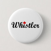 Badge Rond 5 Cm Whistler Canada Script Texte Petite feuille d'érab (Devant)