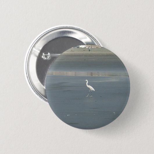 Badge Rond 5 Cm White Bird on Grey Sand Beach Art Imprimer (Devant & derrière)