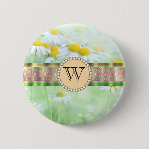 Badge Rond 5 Cm White Daisy's in Green Meadow Monogramme