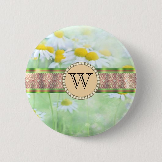 Badge Rond 5 Cm White Daisy's in Green Meadow Monogramme (Devant)