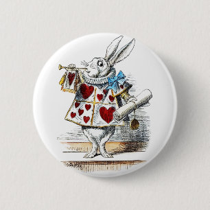 Badge Rond 5 Cm White Rabbit Alice Wonderland Hearts