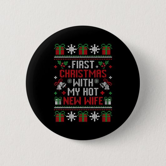 Badge Rond 5 Cm Wife Husband First Christmas Just Married Christma (Devant)