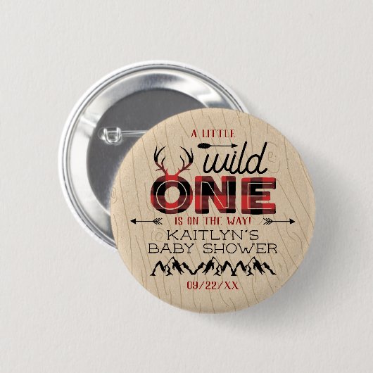 Badge Rond 5 Cm Wild One Boys Rustic Plaid Baby shower de bûcheron (Devant & derrière)