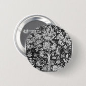Badge Rond 5 Cm William Morris - Arbre De Vie Noir Et Blanc (Devant & derrière)